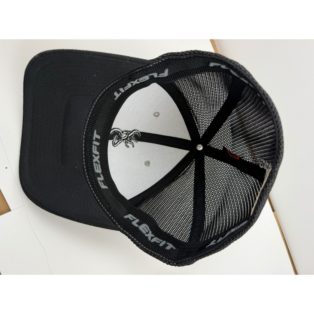 Browning Flexfit Trucker Hat Gray Black Mesh Back Buckmark Logo Stretch Fit Cap - Picture 9 of 13